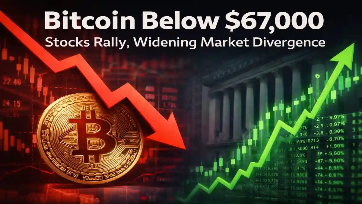 Bitcoin Price Drop 2026, Bitcoin Below 67000, Crypto Market Update, Bitcoin vs Stock Market, BTC Price Analysis, Crypto Market News USA, Stock Market Rally 2026, Bitcoin Market Divergence