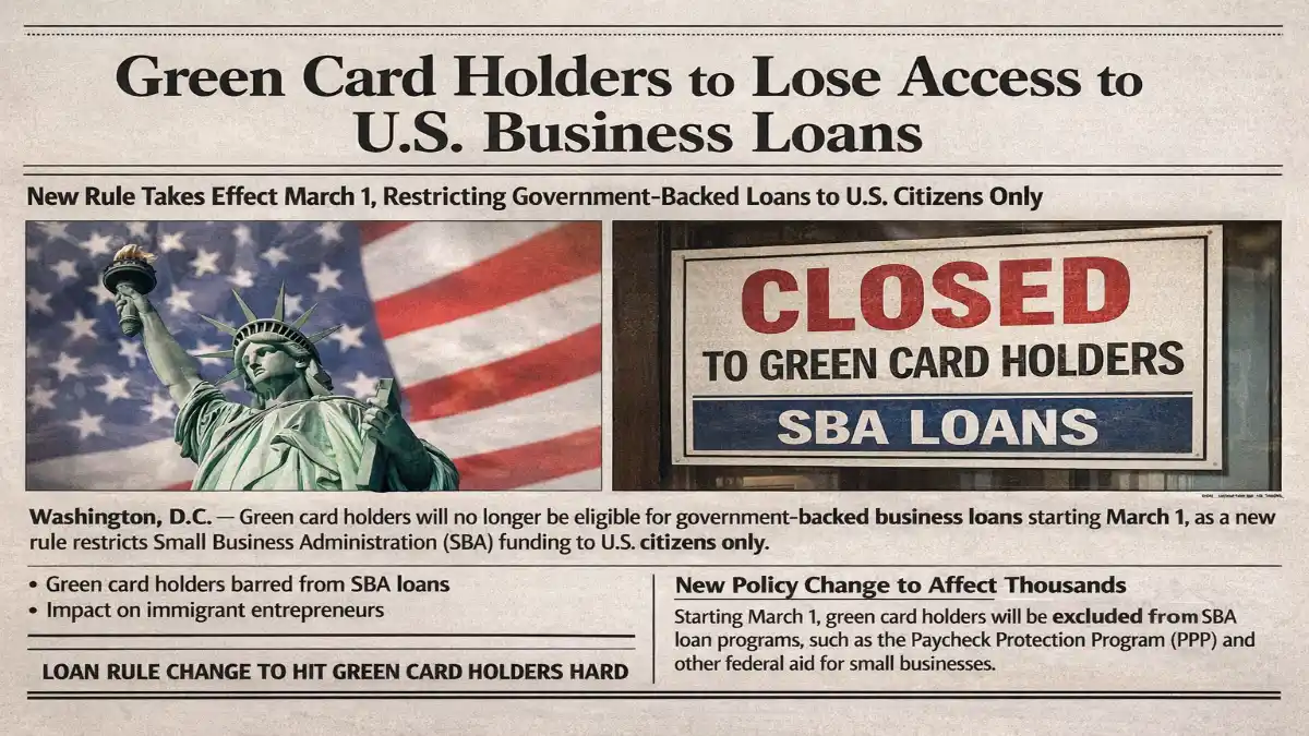 green card holders loan eligibility, government backed business loans update, SBA loan rules March 1, green card holders business funding ban, US small business loan policy change, immigrant entrepreneurs loan access, SBA loan eligibility 2026, government loan restriction green card holders, business loan news USA today, small business funding update March 1, immigrant business owners finance rules, SBA loan changes 2026