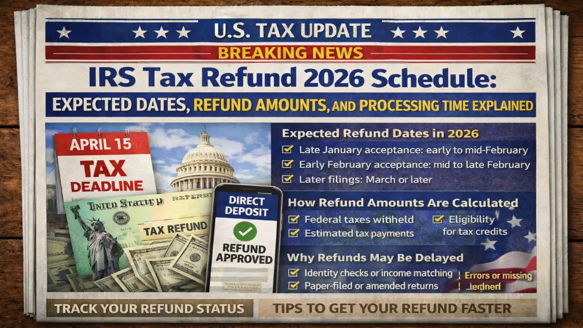 IRS tax refund 2026, IRS refund schedule 2026, expected refund dates 2026, tax refund amounts, IRS processing time, federal tax refund, IRS direct deposit, U.S. tax season 2026